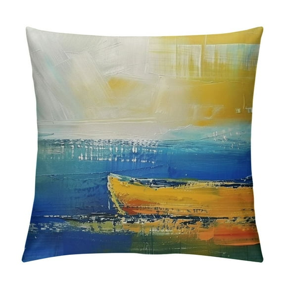 Creowell Blue and Yellow Abstract Art Pillow Cover, Modern Gray Home Decorative Throw Pillows Covers Cushion Cover for Bedroom Sofa Living Room 12x12in