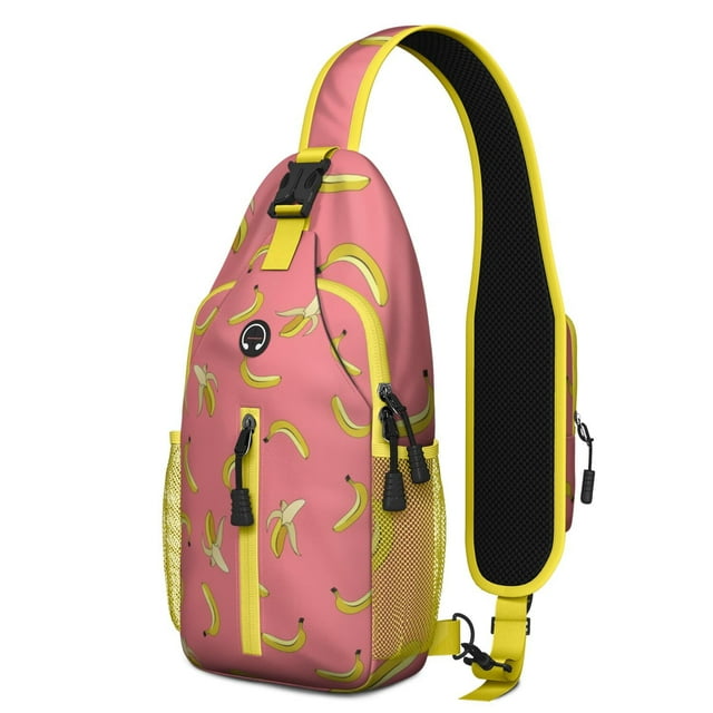 Cute Banana Lover Print Sling Backpack, Tropical Yellow Banana Pattern Crossbody Daypack, Kawaii Cartoon Sweet Design, Lightweight Adjustable Strap