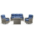 thumbnail image 2 of PARKWELL 4-Piece Outdoor Patio Furniture Set with Fire Pit,High Back Conversation with Swivel Glider Chairs,50,000 BTU,Luxury 6" Thick Cushions,Wicker Patio Set for Deck, Backyard,Gray/Navy, 2 of 12