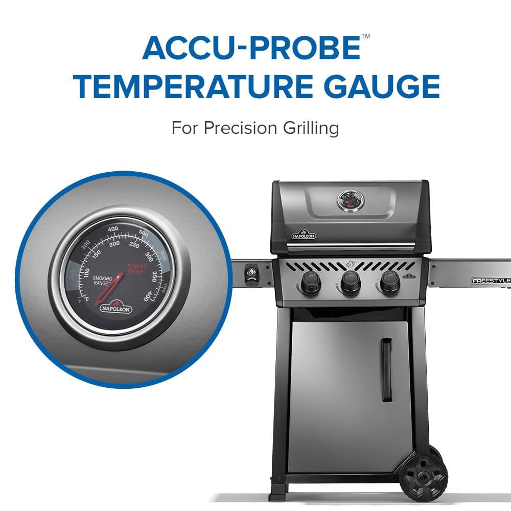 Napoleon Freestyle 365 Natural Gas Outdoor Grill, Graphite Grey  3-Burner BBQ with Stainless Steel Cooking Grates