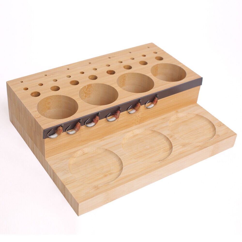 Kylebooker Fly Tying Fishing Kit Tool Organizer - Wooden Fly Fishing Desk for 12 Fly Fishing Tools - Store Fly Tying Materials, Scissors, Bobbin, Thread