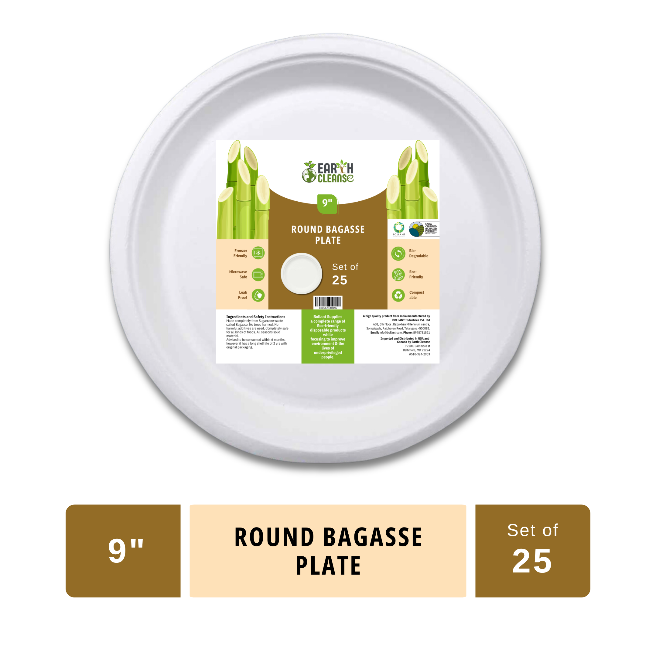 Earth Cleanse Bagasse 9-Inch Round Plates ,Pack of 25