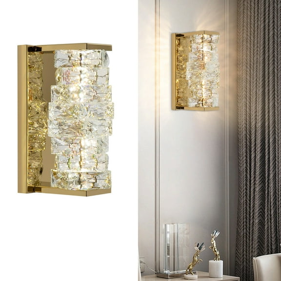 Miumaeov Modern Gold Crystal Wall Lamp LED Wall Light Rectangular Wall Mount Lighting Fixture