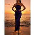 thumbnail image 4 of Purple Strapless Long Bodycon Evening Dress With High Slit And Ruched Bust, 4 of 7
