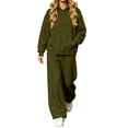thumbnail image 2 of Casual 2 Piece Outfits for Women Solid Color Hooded Sweatshirt and Wide Leg Sweatpants Drop Shoulder Long Sleeve Drawstring Waist Elastic Fleece Soft Warm Fall Winter Matching Set, 2 of 7