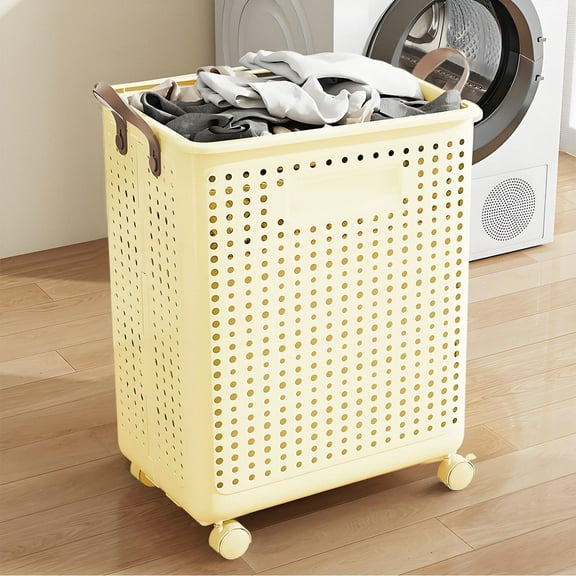 Foldable Multi-Functional Plastic Laundry Basket, Portable Clothing Storage Bin with Wheels, Large Size, Suitable for Balcony, Bathroom, and Bedroom