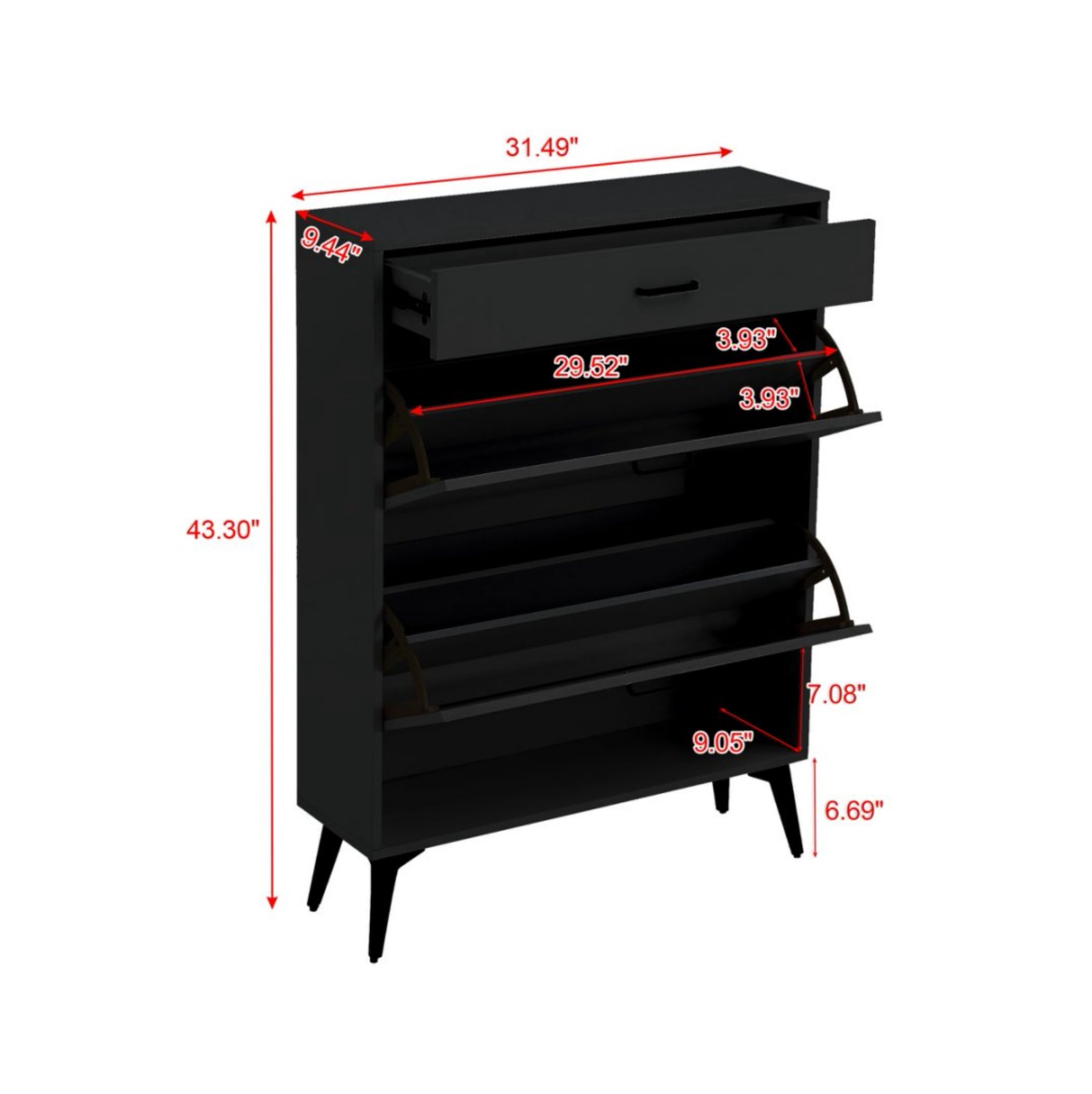 BSHTI 31.49”Shoe Storage Cabinet,with 2 Flip Drawers,Ajustable Shoe Rack Storage Area,Back with Ventitation Design,Ideal for Small Apartments or Small Spaces,Black