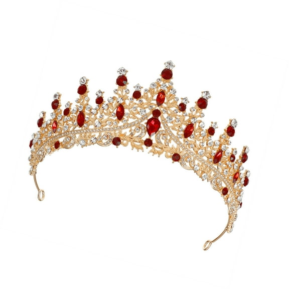 Vocoste Women Faux Crystal Queen Crowns Tiara Princess Rhinestone Tiaras Party Cosplay Gold Tone Red