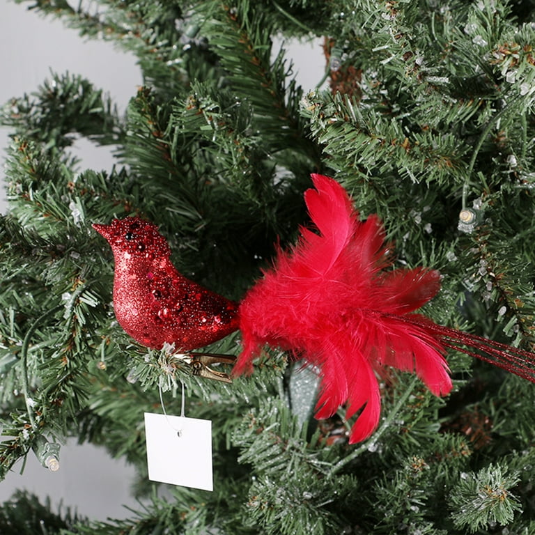 TFFR Cardinal Clip-On Ornaments, Glitter Artificial Red Cardinal