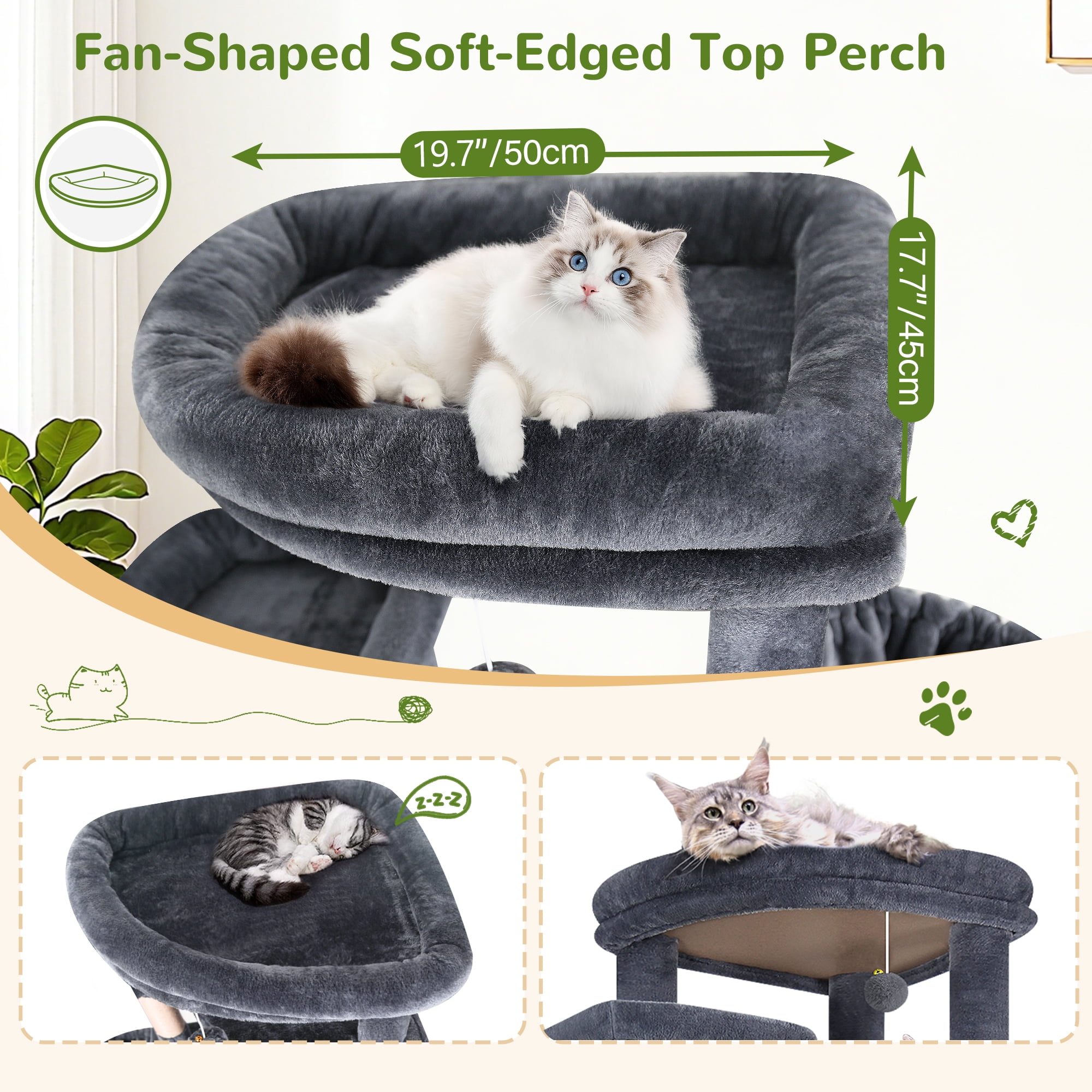 Globlazer 84" Multilevel Large Cat Tree Tower for Indoor Cats with 2 Condos, 3 Hanging Baskets & 8 Scratching Posts, Dark Gray