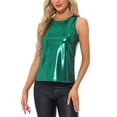 thumbnail image 1 of Allegra K Top sin mangas metálico para mujer, camiseta brillante para fiesta, talla S, verde brillante, 1 of 6