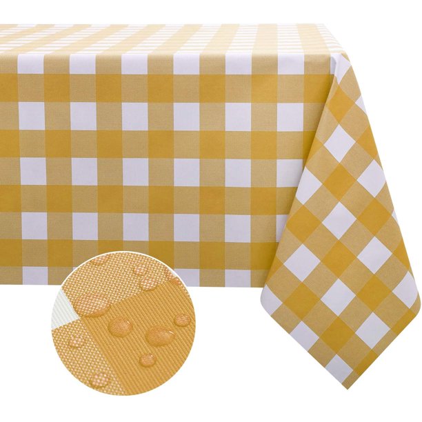 Mantel de PVC impermeable, mantel rectangular de vinilo a prueba de derrames a prueba de aceite, cubierta de mesa lavable para uso en interiores y exteriores de color caqui brillar Hogar