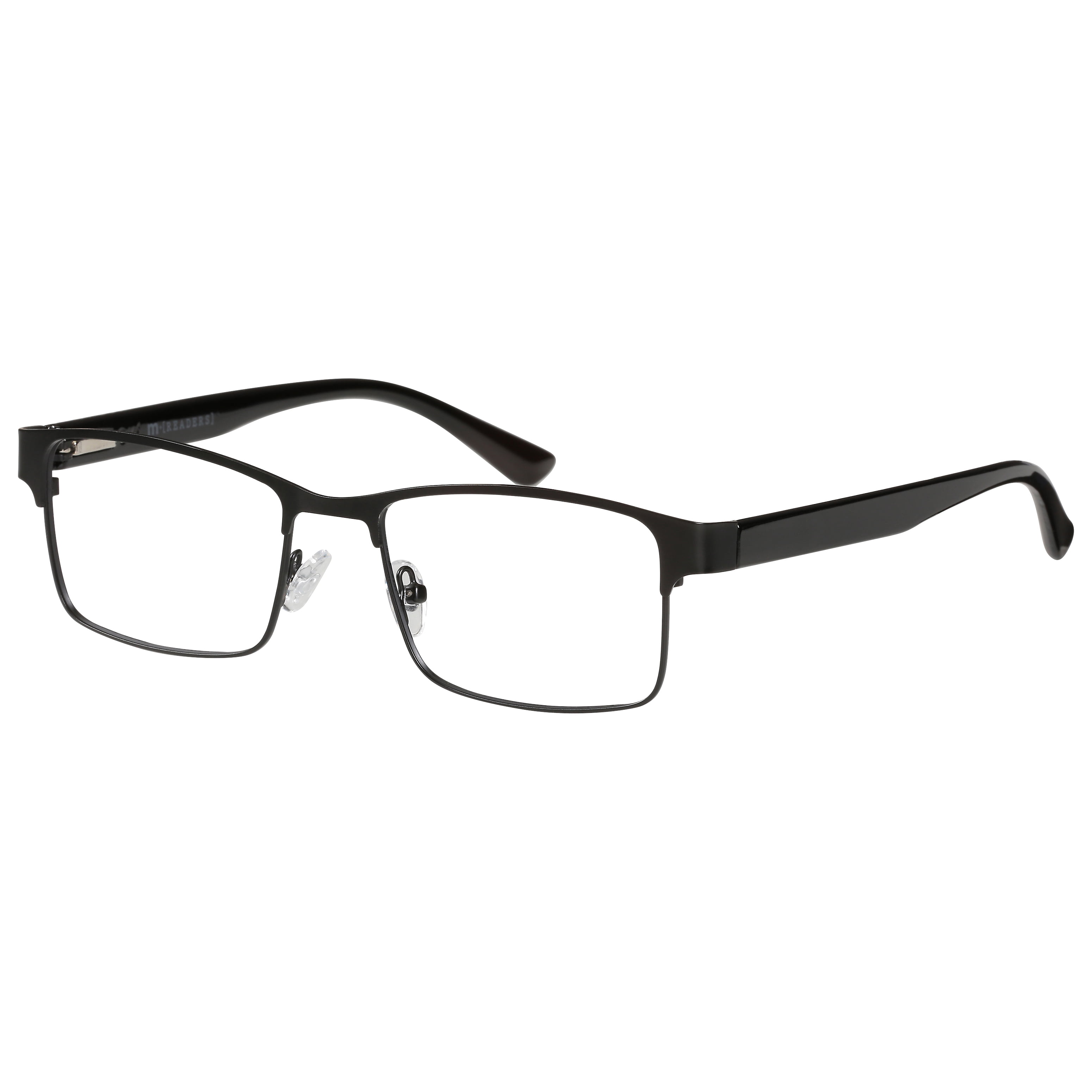 M+ Mens Rectangular Flat Metal Reading Glasses 3.00 Ash in Classic Matte Black