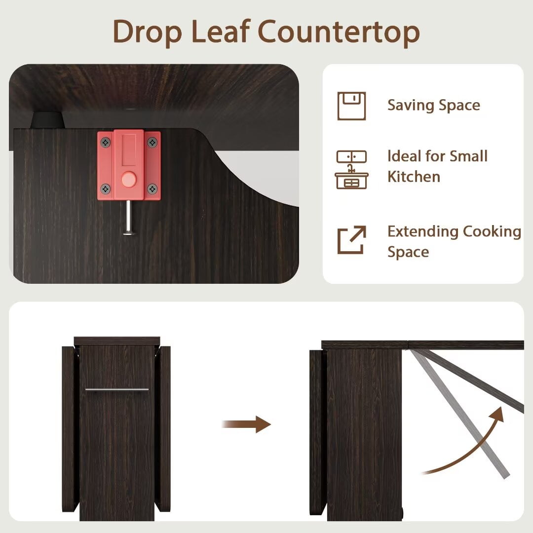 Folding Dining Table with Wheels and 2 Storage Racks, Space Saving Kitchen, Dining Room Table, 23.6"D x 47.2"W x 29.5"H