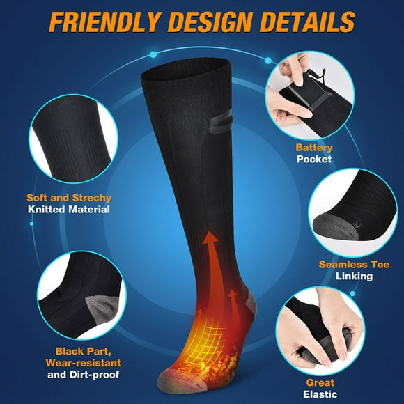 USB Rechargeable Heated Socks Electric Heating Socks Foot Warmers 3 Temperature Setting Heated Socks For Hiking Skiing Camping Cycling