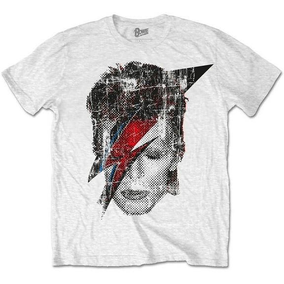 Men's David Bowie Halftone Flash Face Slim Fit T-shirt Small White