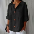 thumbnail image 2 of Weikingp Dressy Summer Tops For Women Linen Shirt for Women V Neck Collared Blouse Casual Tops Short Sleeve Button Down Women Camp Shirts For Women Trendy Shirts For Women 2025 Black 5XL, 2 of 6