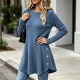 thumbnail image 6 of Kadlawus Women Fall Winter Long Sleeve Ribbed Sweater Casual Crew Neck Pullover Ladies Chunky Knit Cozy Stretch Fit for Weekend Outdoor Date Evening Stroll, Blue M, 6 of 6