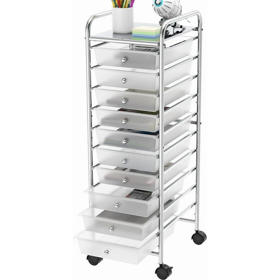Utility Cart with 10 Drawers Rolling Storage Art Craft Organizer, Chrome