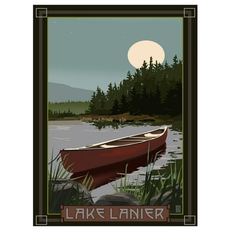 Lake Lanier Georgia Canoe In Moonlight Travel Art Print Poster by Mike Rangner (9