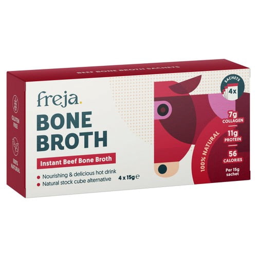 Freja Beef Instant Bone Broth 4 x 15g, British Import (Pack of 2)