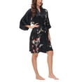 thumbnail image 3 of OSCAR ROSSA Women's Silk Sleepwear 100% Silk Charmeuse Short Robe Kimono, Plum Blossom  Bird, 3 of 11
