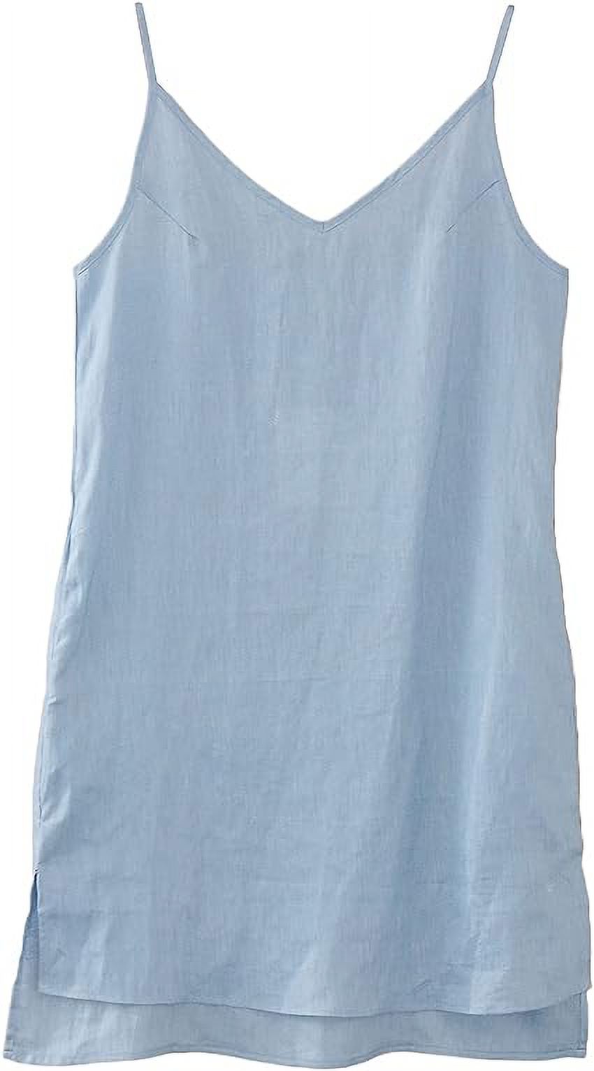 Amazhyu 100% Linen V Neck Spaghetti Strap Sleeveless Summer Causal Dresses with Slit for Women