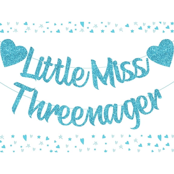 Glitter Little Miss Threenager Banner Garland Teal Blue for Baby Girls Third Birthday Decorations 3 Year Old 3rd Birthday Party Supplies