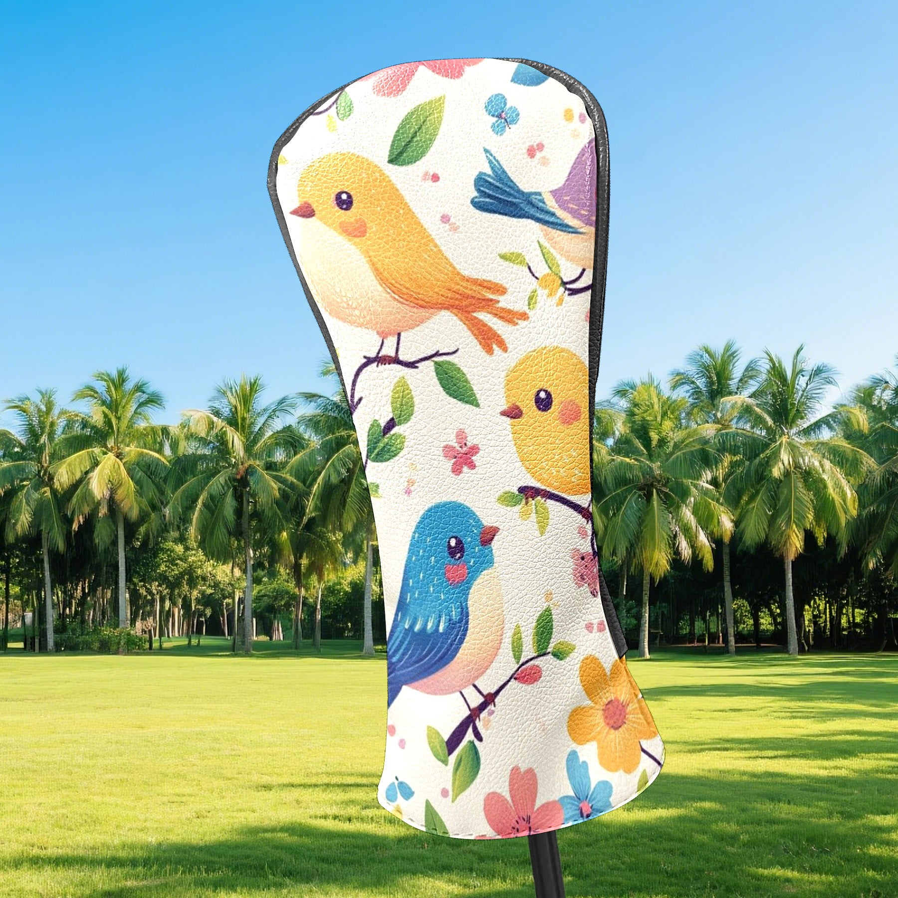 Golf Club Head Covers - Colorful Bird Design, PU Leather, Waterproof, Fits Fairway Woods/Hybrid, Unisex, Fits Most Brands