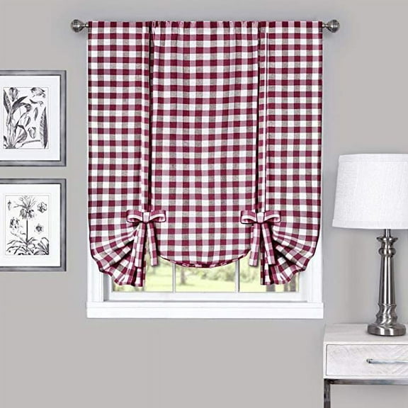 Buffalo Burgundy Plaid Modern Window Curtain Panel : 42" x 63" Tie Up Shade - Single