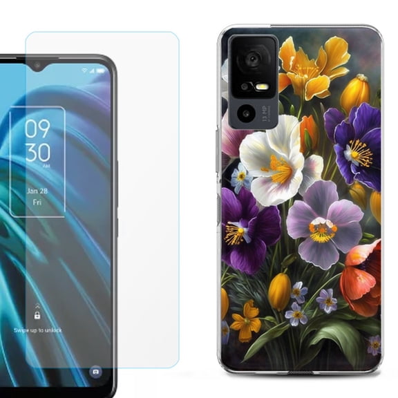 OneToughShield ® for TCL 40 XE 5G Shockproof Fashion Phone Case, with Tempered Glass Screen Protector - Spring Flower