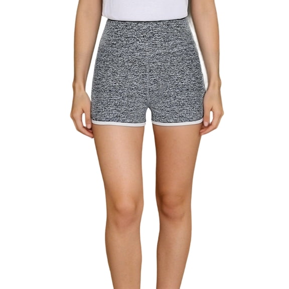 Olyvenn Women's Summer Casual Marled Knit Biker Shorts High Waist White Trim Workout Gray S