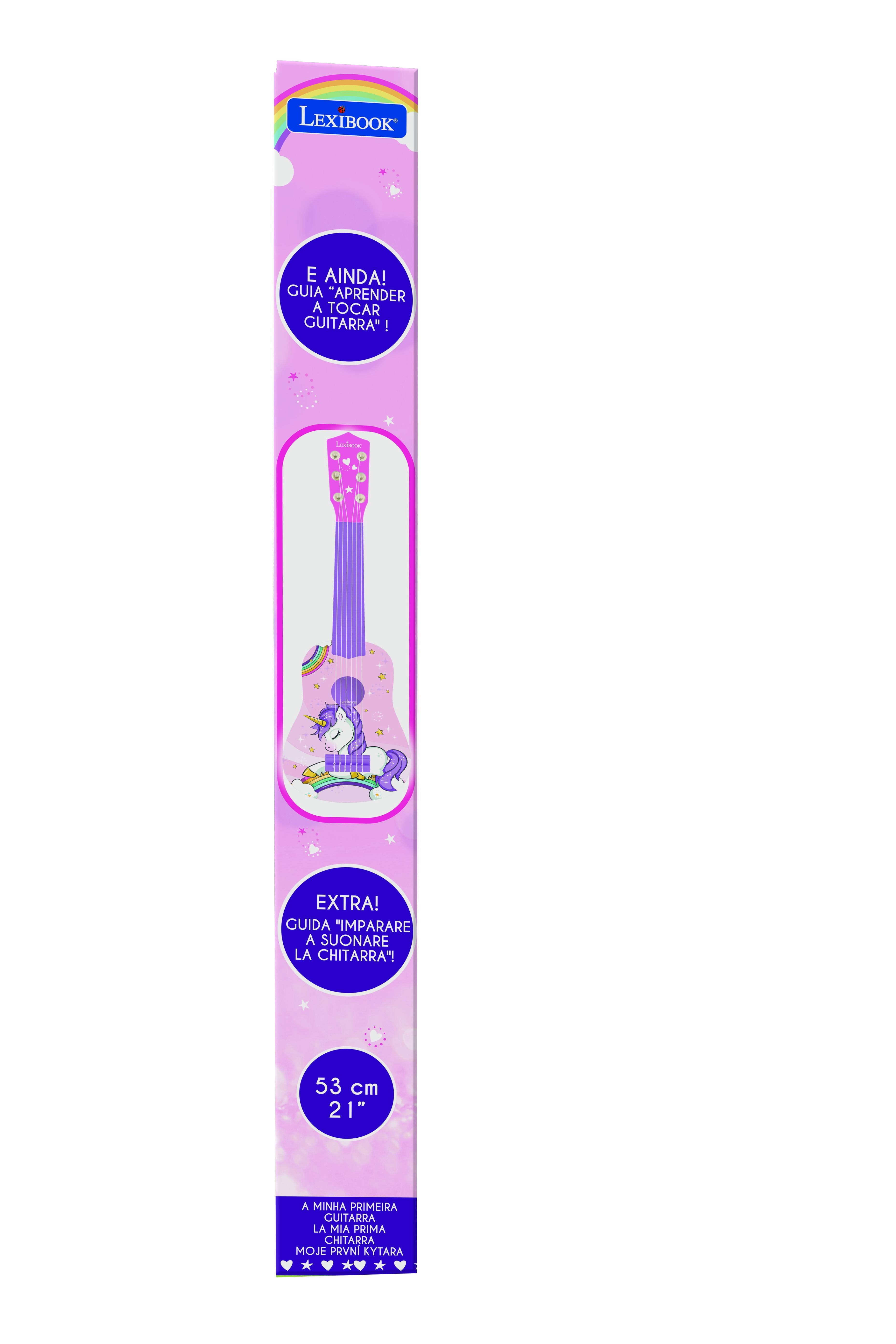 Lexibook Unicorn My First Guitar for Children, 6 Nylon Strings, 21'', Pink/Blue