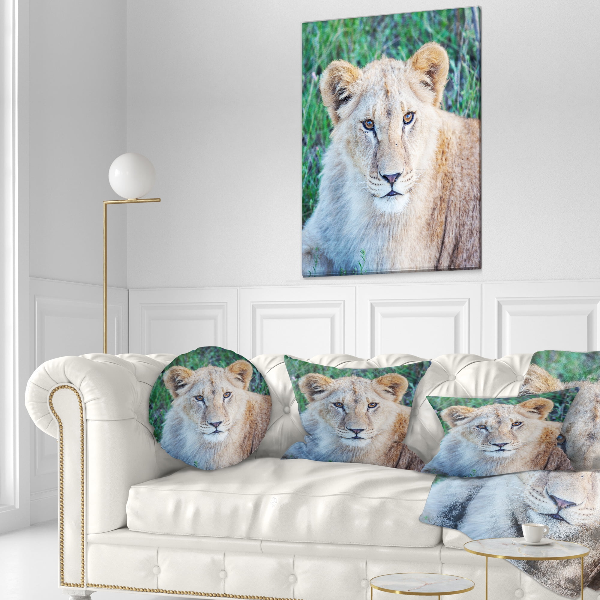 Designart Large Lion Relaxing in Forest - African Wall Throw Pillow - 12x20