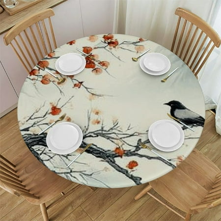 

PALNKART Birds Round Tablecloth Stain-Resistant Washable Table Cover 46 -50