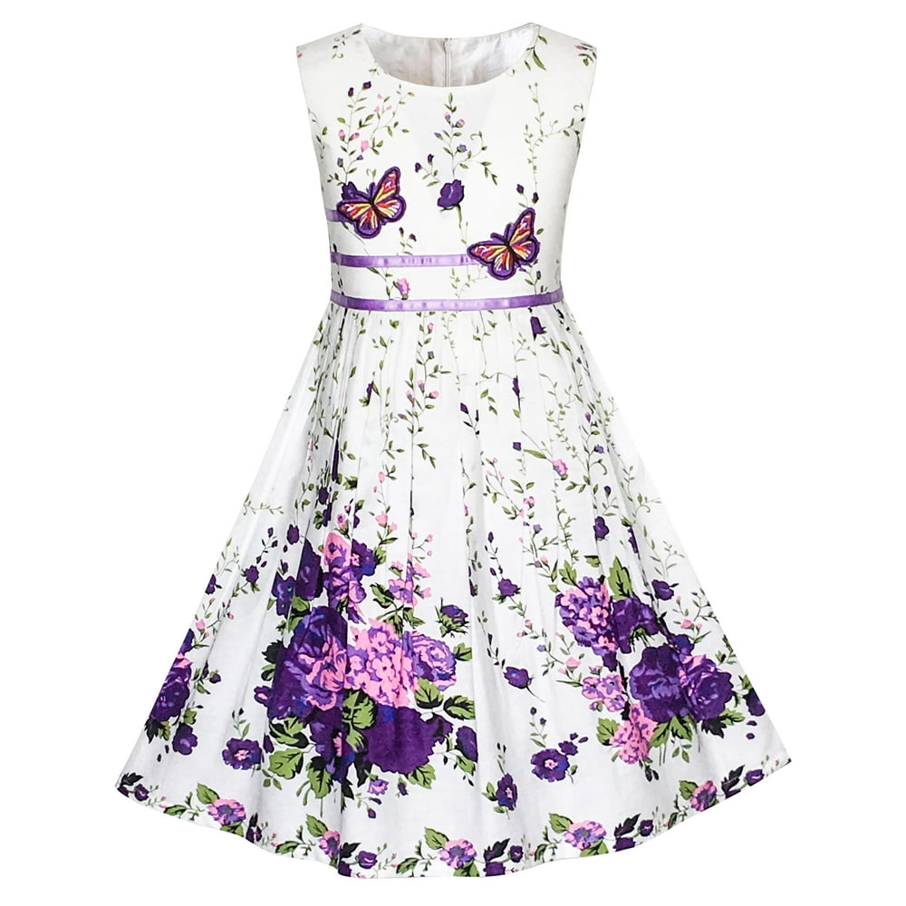 Sunny Fashion Girls Dress Purple Butterfly Flower Sundress Party 910
