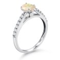 thumbnail image 3 of 10K White Gold White Ethiopian Opal and White Lab Grown Diamond Soitaire Engagement Ring for Women (0.69 Cttw, Oval Cabochon 7X5MM, Gemstone Birthstone, Available in Size 5, 6, 7, 8, 9), 3 of 4