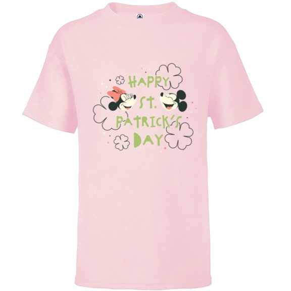 Disney Mickey & Minnie Mouse Clovers Happy St Patrick’s Day - Short Sleeve T-Shirt for Kids - Customized-Soft Pink