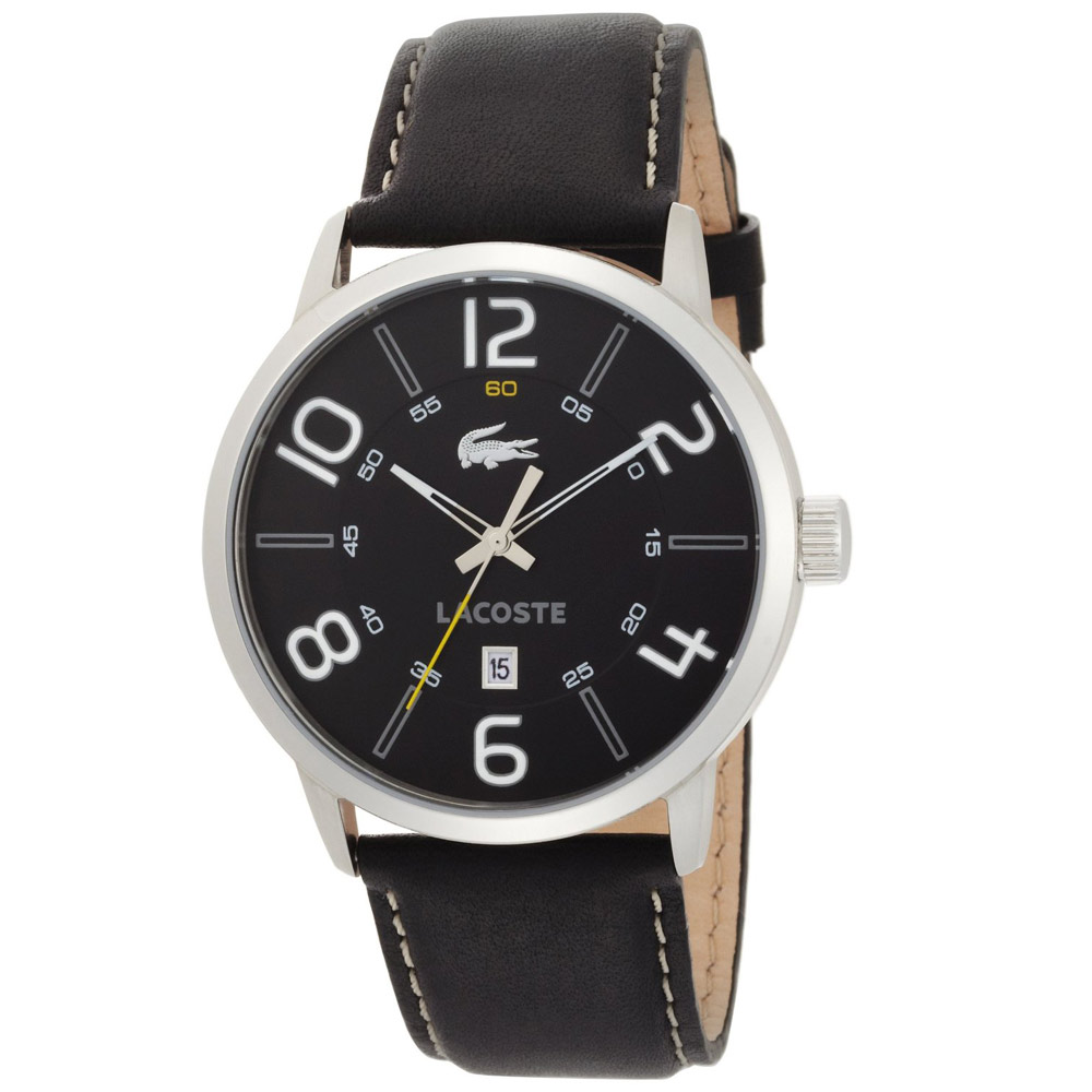 Lacoste Men s 2010499 Barcelona Black Leather Strap Black Dial 