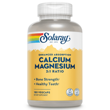 Solaray Enhanced Absorption Calcium Magnesium - 180 VegCaps - 2:1 Ratio - Supports Bone Strength & Healthy Teeth - Vegan
