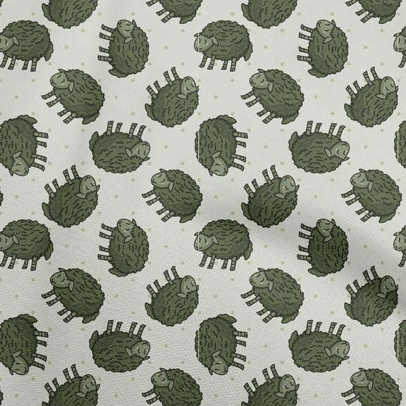 oneOone Viscose Chiffon Dark Green Fabric Kids Sheep Sewing Material Print Fabric By The Yard 42 Inch Wide