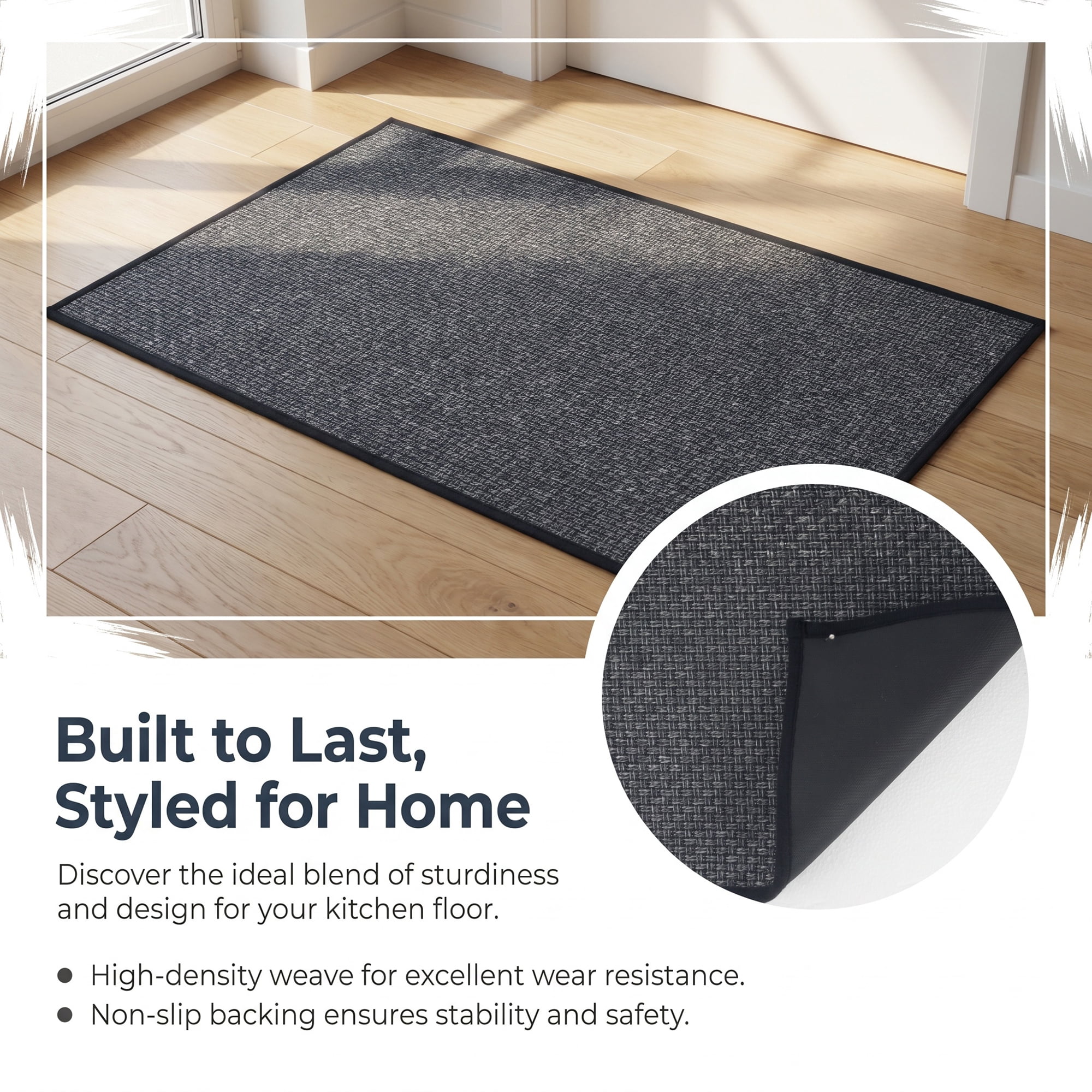 Unique Bargains Geometric Rugs Absorbent Cotton Blend Runner Rug Black Grey 30" x 18"
