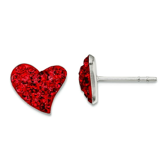 925 Sterling Silver Polished Post Red Preciosa Crystal Love Heart Earrings 10x9mm Wide Stud Earring for Women