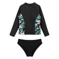 thumbnail image 3 of iixpin Rash Guard Sets for Girls Upf 50+ Long Sleeve Swim Zip Up Coat with Bikini Brief Bathing Suits Black 8, 3 of 5