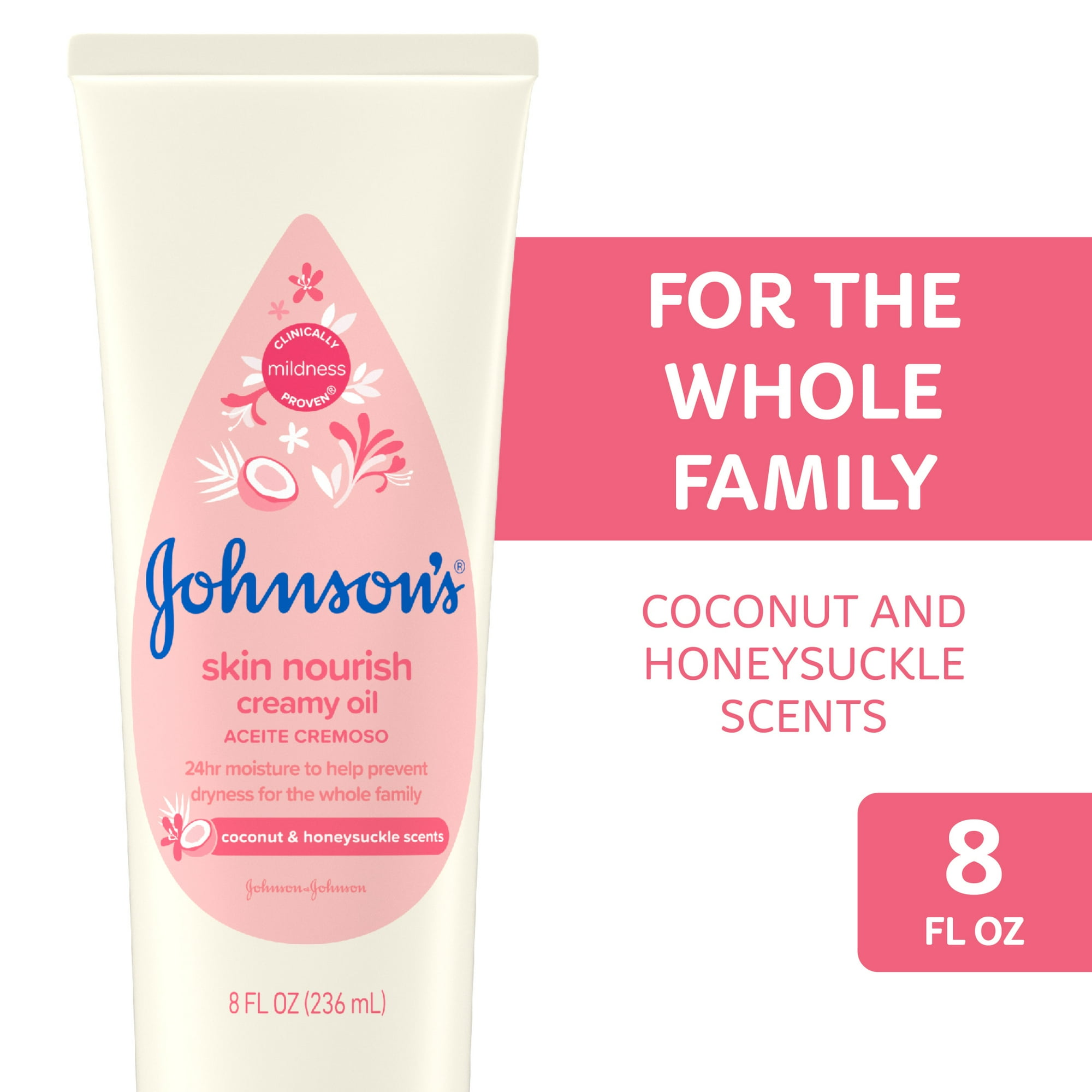 Johnson's Creamy Baby Body Oil Moisturizer, Coconut & Honeysuckle Scent, 8 fl oz