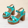 thumbnail image 5 of Viluyesy Womens Block Heels Sandals, Shiny Faux Leather Open Toe Ankle Strap Summer Platform Shoes Sky Blue US5.5, 5 of 9