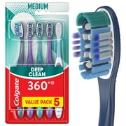 Colgate 360 Whole Mouth Clean Toothbrush, Adult Medium Toothbrushes, 5 Pack