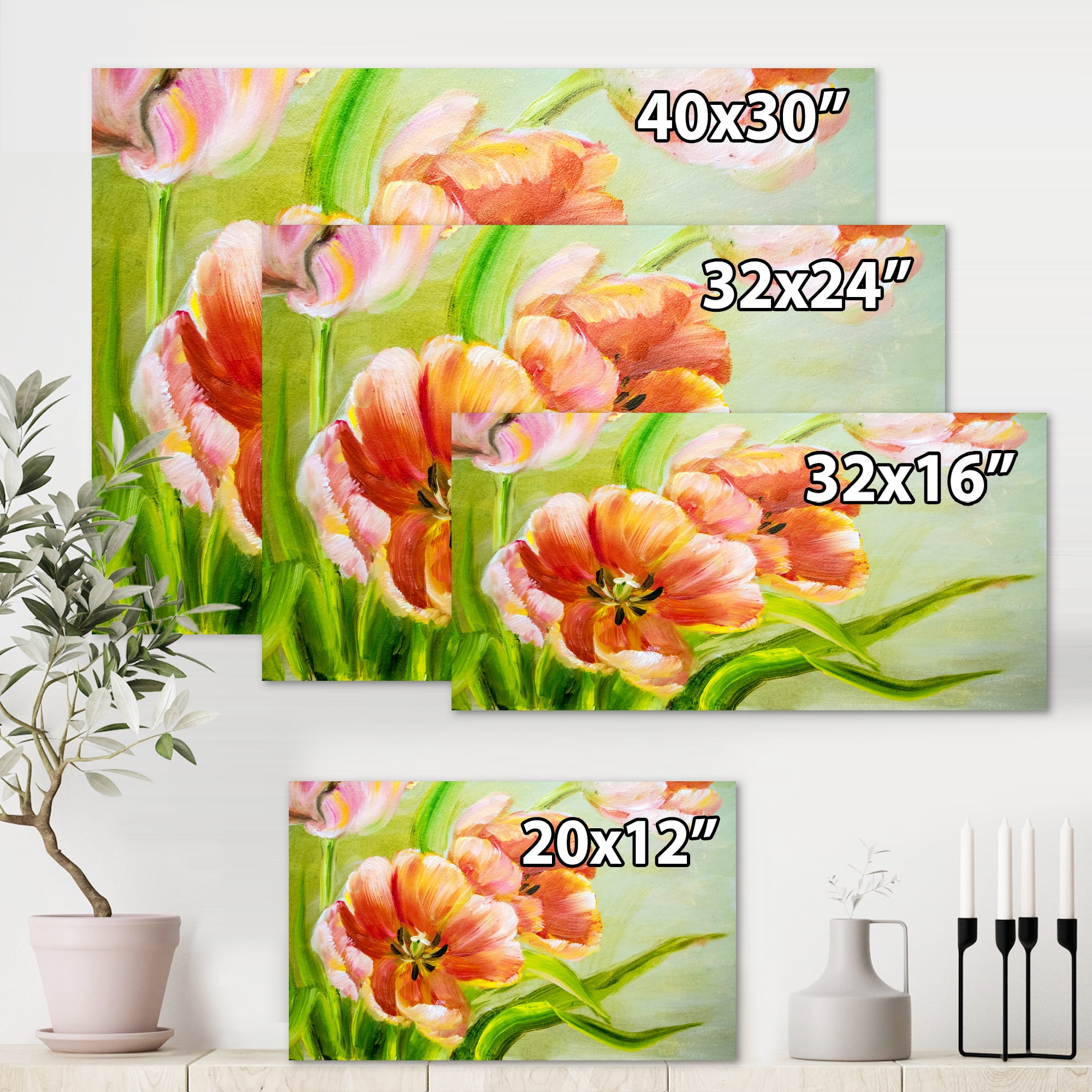 Designart ' Ancient Red Tulips Flowers II ' Traditional Canvas Wall Art Print
