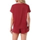 thumbnail image 3 of INSPIRAR CHIC Conjunto de Pijama de Satén de Seda para Mujeres, Top de Cuello Redondo con Manga Corta y Bolsillo Frontal, y Pantalones Cortos con Cuerda para Dormir S Rojo Oscuro, 3 of 5