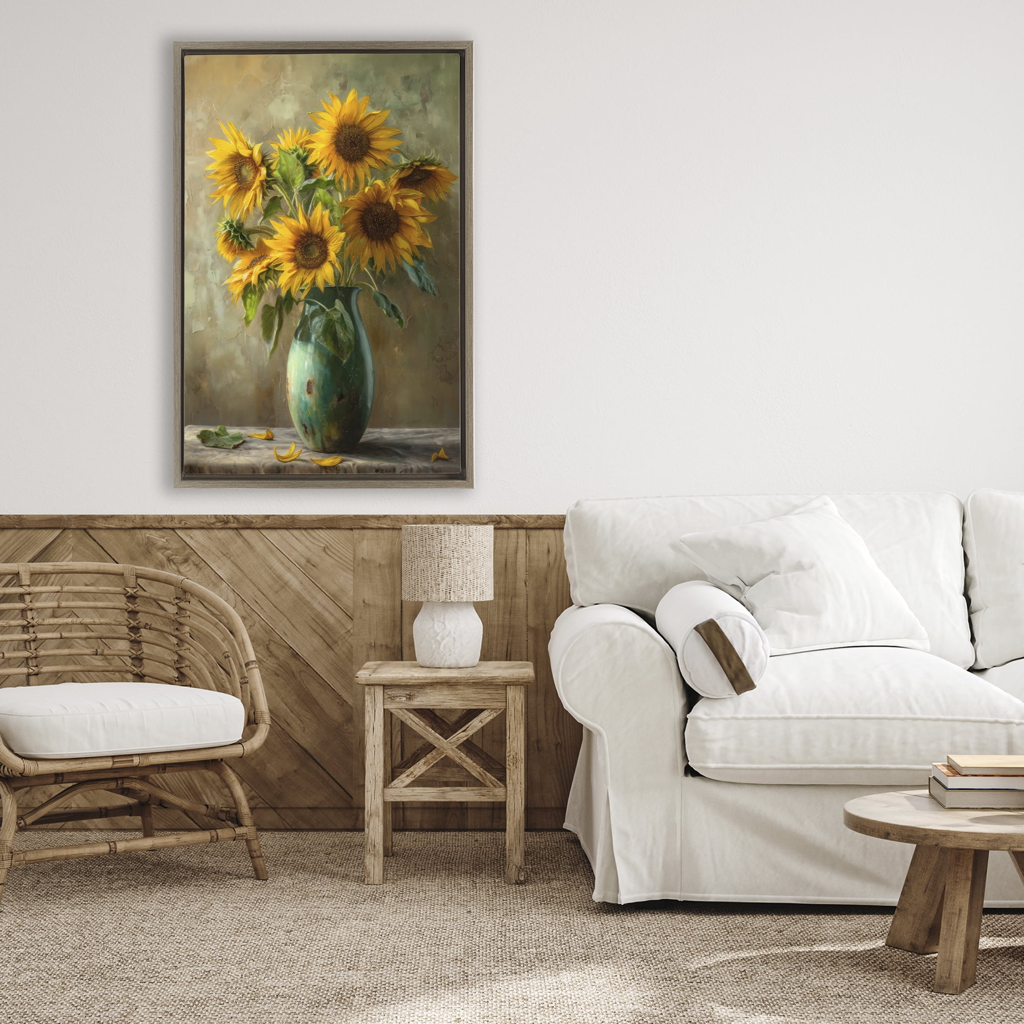 Stupell Industries Moody Sunflower Vase Brown Framed Floater Canvas Wall Art, design by Creative Studio